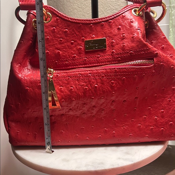 Red Ostrich Leather Hobo Purse Bag - Picture 6 of 6